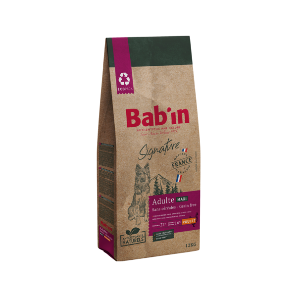 saco de 12 kg de pienso para perros bab´in adult maxi grain free