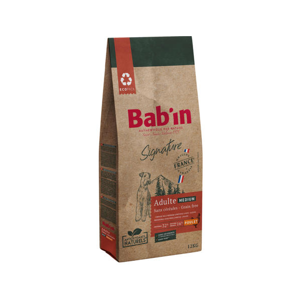 saco de 12kg de pienso para perros adultos tamaño medio bab´in signature grain free